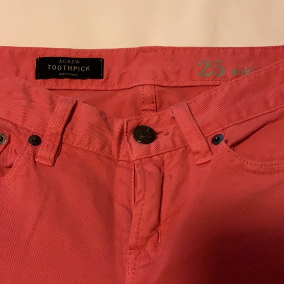 Coral J. Crew Toothpick Ankle Jeans - Picture 2 of 3
